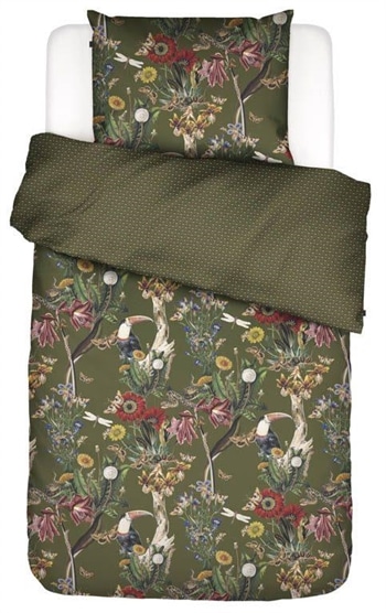 Blomstret sengetøj 140x200 cm - Airen Moss grønt sengetøj - Vendbart Essenza sengetøj - 100% Bomuldssatin