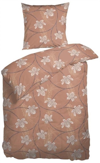 Blomstret sengetøj 140x200 cm - Ascot Cognac - Sengesæt i 100% Bomuldssatin - Night and Day sengetøj