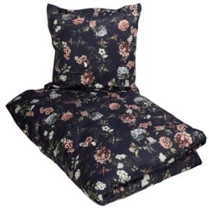 Blomstret sengetøj 140x200 cm - Blåt sengetøj - 2 i 1 design - Dynebetræk i 100% Bomuldssatin - Excellent By Borg