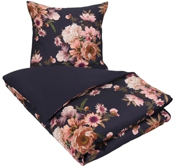 Blomstret sengetøj 140x200 cm - Blue Flower - 2 i 1 design - Sengesæt i 100% Bomuldssatin - Excellent By Borg