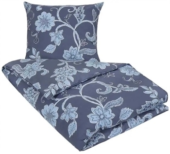 Blomstret sengetøj 140x200 cm - Diana blåt sengetøj - Nordstrand Home - Sengebetræk i 100% bomuld
