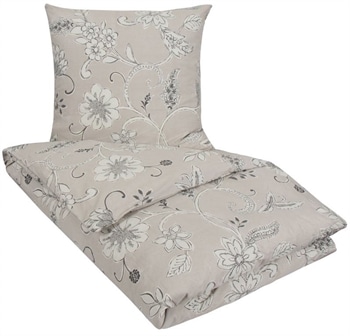 Blomstret sengetøj 140x200 cm - Diana gråt sengetøj - Sengelinned i 100% bomuld - Nordstrand