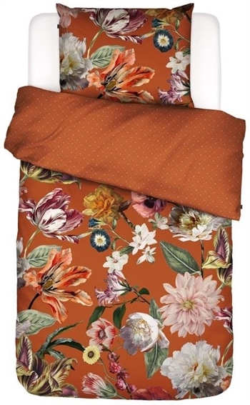 Blomstret sengetøj 140x200 cm - Filou Caramel - 2 i 1 sengesæt - 100% Bomuldssatin sengetøj - Essenza