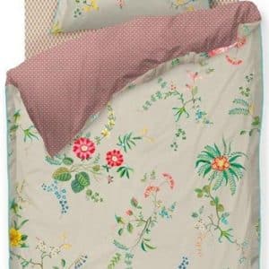 Blomstret sengetøj 140x200 cm - Fleur - Khaki - 2 i 1 sengesæt - Dynebetræk i 100% bomuld - Pip Studio