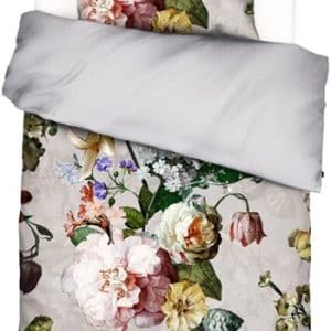 Blomstret sengetøj 140x200 cm - Fleur gråt sengetøj - 2 i 1 sengesæt - 100% bomuldssatin - Essenza