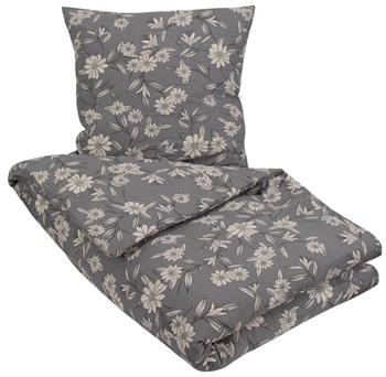Blomstret sengetøj 140x200 cm - Grey Leaves sengelinned - Bæk og Bølge sengetøj