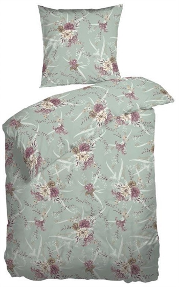 Blomstret sengetøj 140x200 cm - Jonna Mint grønt sengetøj - 100% Bomuldssatin - Night and Day sengetøj