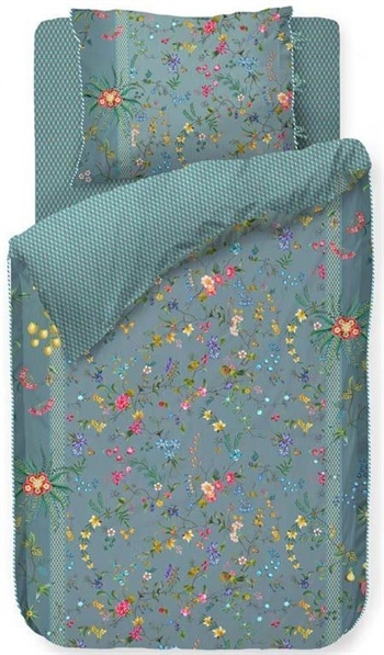 Blomstret sengetøj 140x200 cm - Petit Fleurs Blåt sengetøj - 2 i 1 design - Dynebetræk i 100% bomuld - Pip Studio