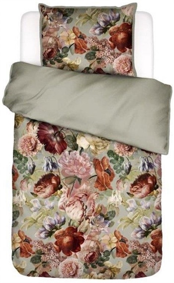Blomstret sengetøj 140x220 cm - Agate grey - Gråt sengetøj i 100% bomuldssatin - Vendbar design - Essenza