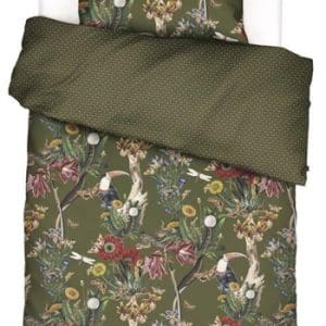 Blomstret sengetøj 140x220 cm - Airen Moss - Grønt sengetøj - 2 i 1 design - 100% Bomuldssatin - Essenza