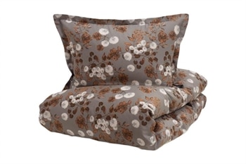 Blomstret sengetøj 140x220 cm - Cara gray - Gråt sengetøj - Sengesæt i 100% bomuldssatin - Turiform sengesæt