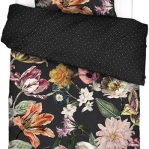 Blomstret sengetøj 140x220 cm - Filou Espresso - Sort sengetøj - 2 i 1 design - 100% Bomuldssatin - Essenza
