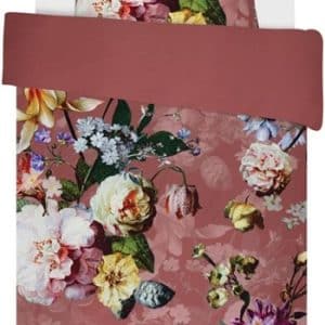 Blomstret sengetøj 140x220 cm - Fleur Dusty Rose - Rosa sengetøj - 2 i 1 design - 100% bomuldssatin - Essenza