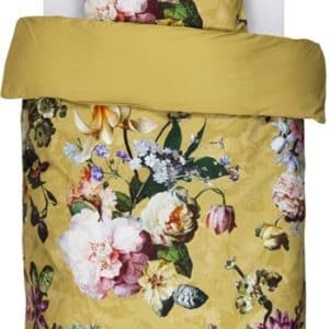 Blomstret sengetøj 140x220 cm - Fleur Golden Yellow - Gult sengetøj - 2 i 1 design - 100% bomuldssatin - Essenza