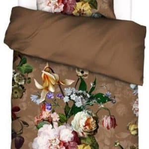 Blomstret sengetøj 140x220 cm - Fleurel leather brown - Brunt sengetøj - 2 i 1 design - 100% Bomuldsflonel - Essenza