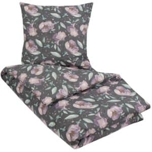 Blomstret sengetøj 140x220 cm - Gråt sengetøj - Sengesæt i 100% Bomuld