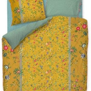 Blomstret sengetøj 140x220 cm - Petites Fleurs - Gul og grønt sengetøj - 2 i 1 design - 100% bomuld - Pip Studio