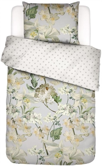 Blomstret sengetøj 140x220 cm - Rosalee Grey - Gråt sengetøj - 2 i 1 design - 100% Bomuldssatin - Essenza