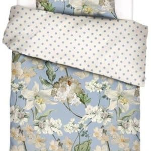 Blomstret sengetøj 140x220 cm - Rosalee Iceblue - Blåt sengetøj - Dobbeltsidet sengesæt i 100% bomuldssatin - Essenza