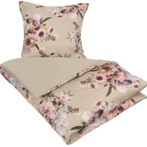 Blomstret sengetøj 140x220 cm - Sand Flower - Vendbar design - Sengesæt i 100% Bomuldssatin - Excellent By Borg