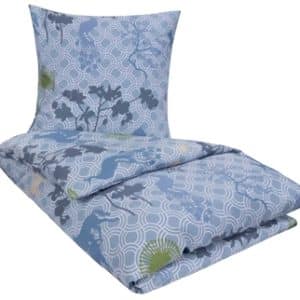 Blomstret sengetøj 140x220 cm - Susanne Schjerning sengetøj - Sengesæt i 100% Bomuldssatin - Happy Horses blue