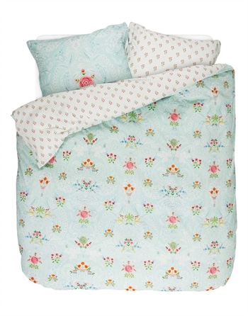 Blomstret sengetøj 140x220 cm - Yes Madam Blue - Blåt sengetøj - 2 i 1 design - 100% bopmuld - Pip Studio