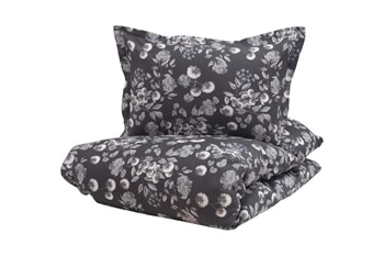 Blomstret sengetøj 140x220 cm - sengesæt i 100% bomuldssatin - Cara sort sengetøj - Turiform sengesæt