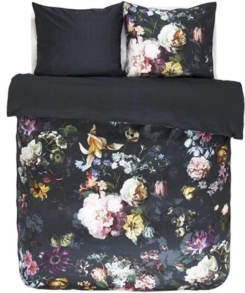 Blomstret sengetøj 200x200 cm - Fleur Nightblue - Blåt sengetøj - 2 i 1 design - 100% bomuldssatin - Essenza