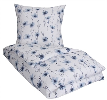 Hvidt sengetøj 140x200 cm - Blå blomstret sengetøj - 100% bomulds flonel sengetøj - By Night