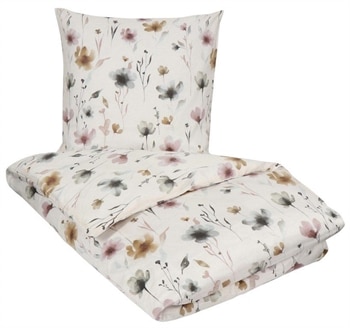 Hvidt sengetøj 140x200 cm - Flower white - Blomstret sengetøj - 100% Bomuldssatin - By Night