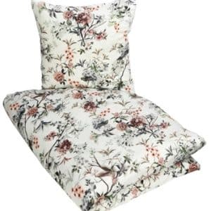 Hvidt sengetøj 140x220 cm - Blomstret sengetøj - Dynebetræk med vendbar design - 100% Bomuldssatin