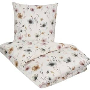 Hvidt sengetøj 140x220 cm - Sengetøj bomuldssatin - Blomstret sengetøj - By Night