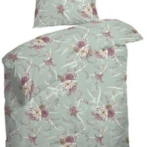 Støvet grøn sengetøj 140x220 cm - Blomstret sengetøj - Sengelinned i 100% Bomuldssatin - Night & Day