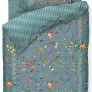 Turkis sengetøj 140x220 cm - Petit Fleurs - Blomstret sengesæt i blåt - Vendbar design - 100% bomuld - Pip Studio