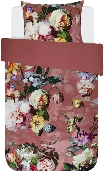 Blomstret sengetøj - 140x200 cm - Fleur dusty rosa - Sengesæt med 2 design - 100% bomuldssatin - Essenza