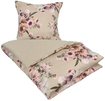 Blomstret sengetøj - 150x210 cm - Sand flower - Vendbar dynebetræk - 100% Bomuldssatin - Excellent By Borg sengesæt