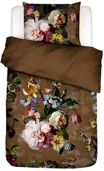 Flonel sengetøj - 140x220 cm - Blomstret sengetøj - Fleurel Café Noir - Vendbart sengesæt - Essenza sengetøj