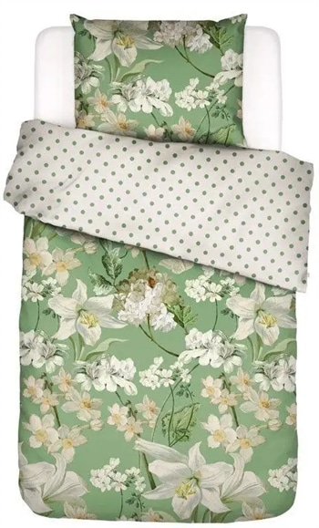 Blomstret sengetøj - 140x200 cm - Rosalee Basil - Vendbar dynebetræk - 100% Bomuldssatin - Essenza sengetøj