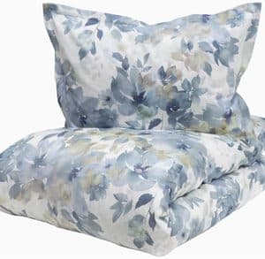 Turiform sengetøj - 140x200 cm - Tia blå - Blomstret sengetøj - 100% Bomuldssatin sengesæt