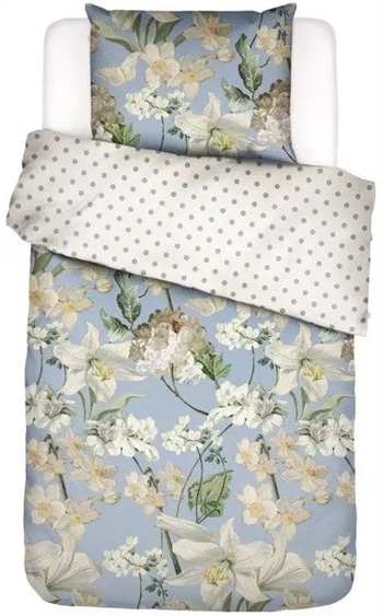 Blomstret sengetøj - 200x200 cm - Rosalee Iceblue - 2 i 1 sengesæt - 100% bomuldssatin sengetøj - Essenza