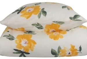 Flonel sengetøj - 140x200 cm - Blomstret sengetøj gul - 100% Bomuld - Gardenia Gul - Nordstrand Home sengesæt