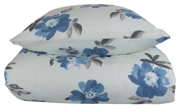 Flonel sengetøj - 140x220 cm - Blomstret sengetøj blå - 100% Bomuld - Gardenia blå - Nordstrand Home sengesæt