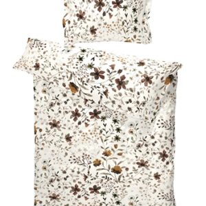 Turiform sengetøj - 140x200 cm - Tilde Beige - 100% bomuldssatin sengesæt - Blomstret sengetøj
