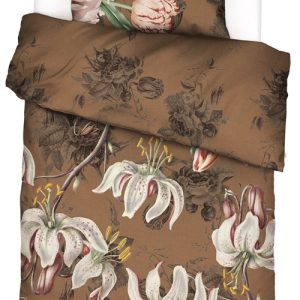 Blomstret sengetøj 140x200 cm - Aimee Cafe Noir - Vendbar sengesæt i 100% bomuldssatin - Essenza sengetøj