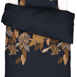 Blomstret sengetøj 140x220 cm - Night Blue - Vendbar sengesæt i 100% bomuldssatin - Essenza sengetøj